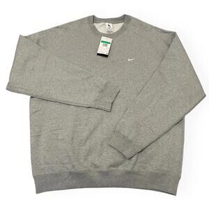 Nike Solo Swoosh Fleece Crew Sweatshirt Grey Heather White DX1361-063 XL-T New